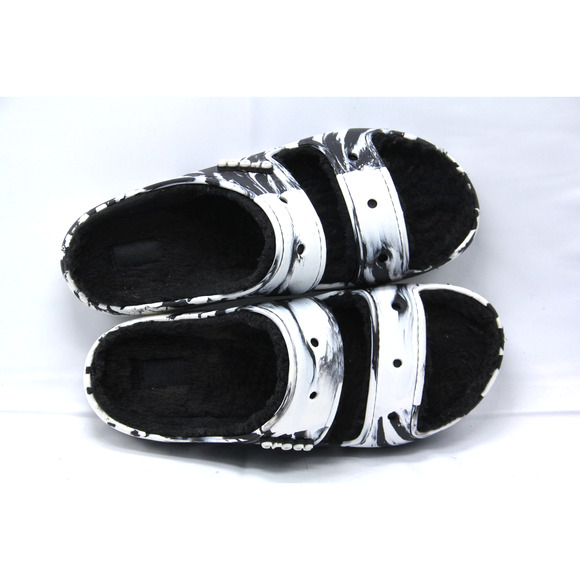 Crocs Fleece Lined Double Strap Sandals Men\'s Size 12 Black White Swirl Marble main image 4